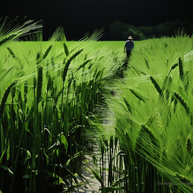 Jovem arroz em um campo verde