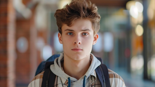 Jovem assistindo a uma oficina de preparação para a faculdade Estudante com um retrato de mochila