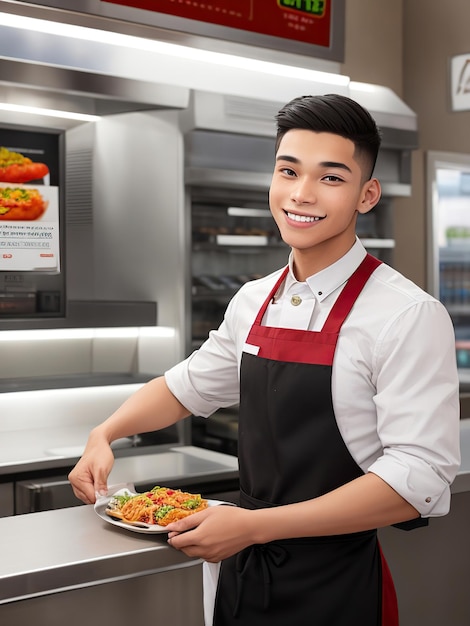 jovem atendente de um restaurante de fast food