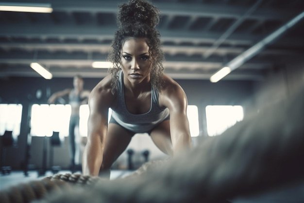 Jovem atleta esporte feminino ginásio fitness corda americana ajuste africano Generative AI