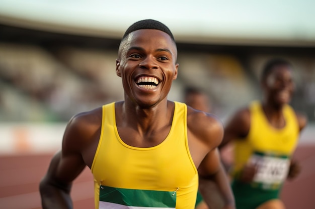 Jovem atleta negro concorrendo na competição dos Jogos Olímpicos