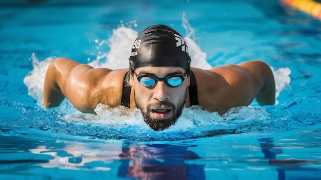 Jovem atlético a nadar na piscina