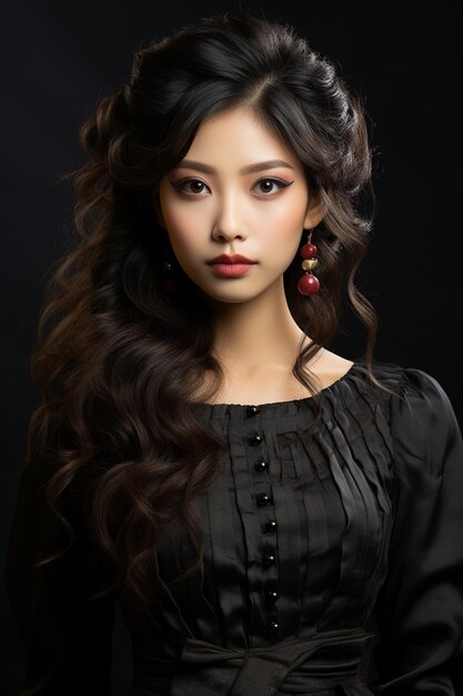 Jovem bela mulher asiática com estilo de maquiagem coreana no rosto e pele perfeitamente limpa e bonita