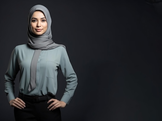Jovem bela mulher muçulmana roupas à moda no escritório fundo isolado
