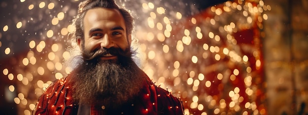 Foto jovem, bonito e elegante homem vestido de carpinteiro para o natal.