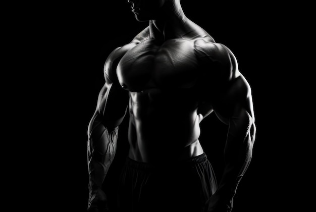 Jovem bonito e musculoso posando em estúdio Close-up de corpo masculino conceito de Bodybuilding