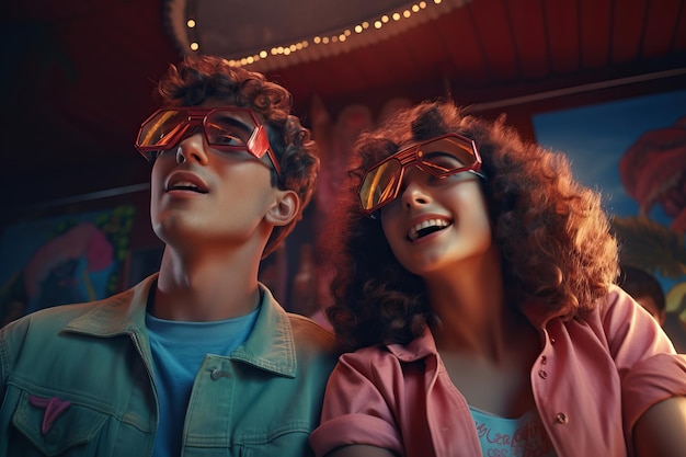 Jovem casal a curtir um filme em 3D