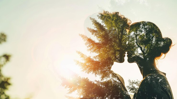 Foto jovem casal apaixonado natureza fundo dia de valentino pragma