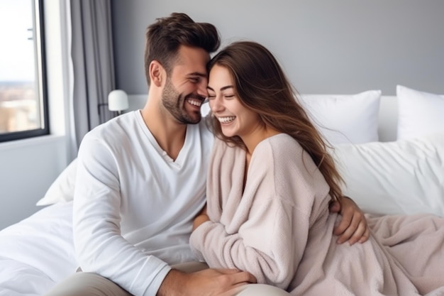 Jovem casal doce momento juntos na cama