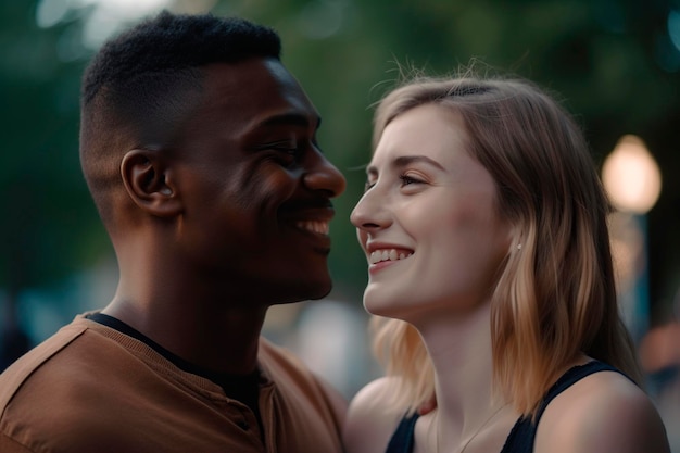 Jovem casal inter-racial no parque gerado por IA