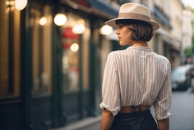 Jovem caucasiana à moda na cidade .