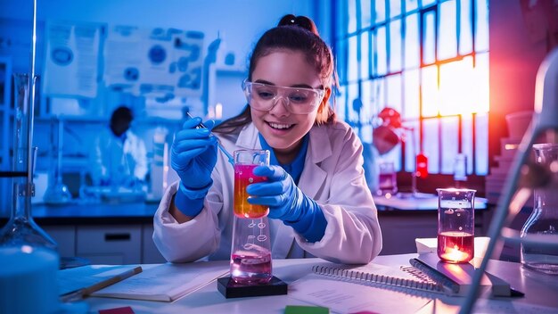 Foto jovem cientista experimental