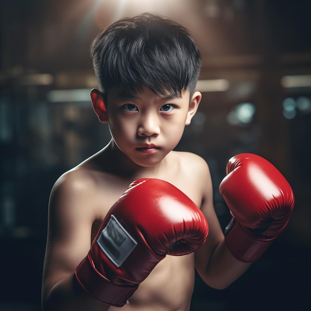 Jovem com determinação, luvas de boxe