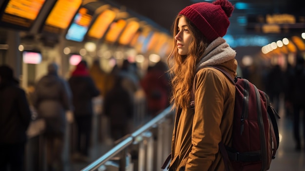 Foto jovem com mochila no metrô