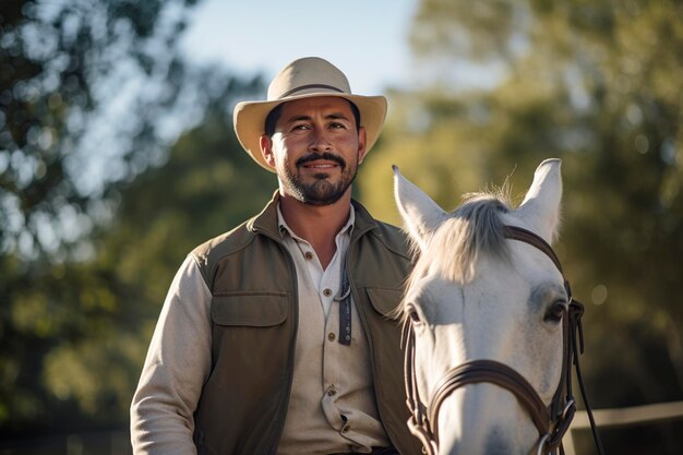 Jovem com o seu cavalo a trabalhar