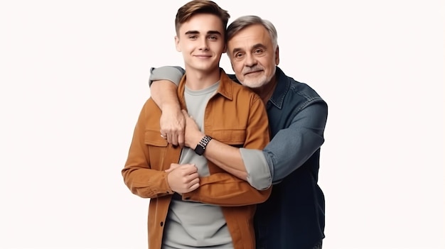 Foto jovem com pai mais velho abraçando feliz dia dos pais
