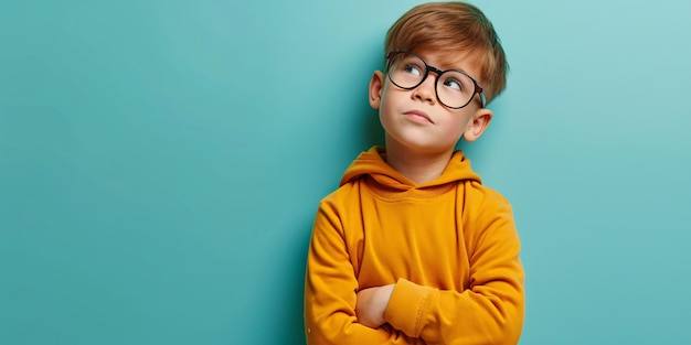 Jovem contemplativo usando óculos em um fundo vibrante