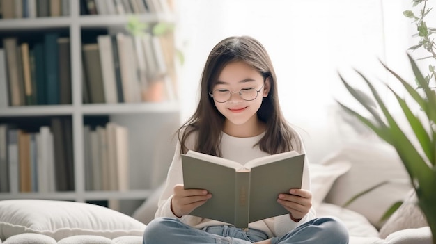 Foto jovem coreana lendo livro