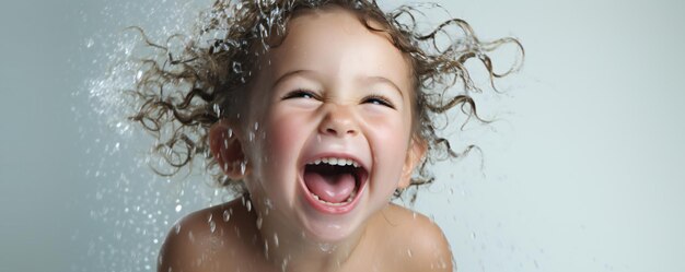 Foto jovem criança feliz em banho fresco em fundo branco