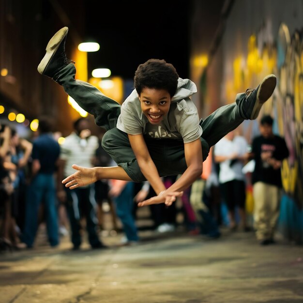 Foto jovem dançarino de break dancing