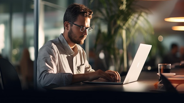 Jovem desenvolvedor de software masculino escreve um programa enquanto trabalha no escritório