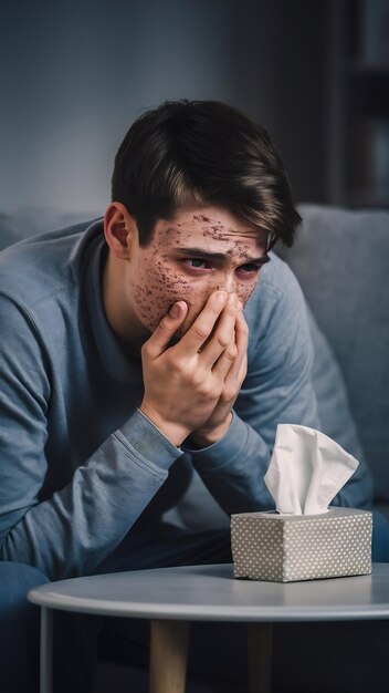 Foto jovem doente que sofre de alergia isolado