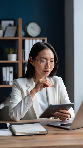 Foto jovem empresária asiática empresária distanciamento social em nova situação normal para prevenção do vírus