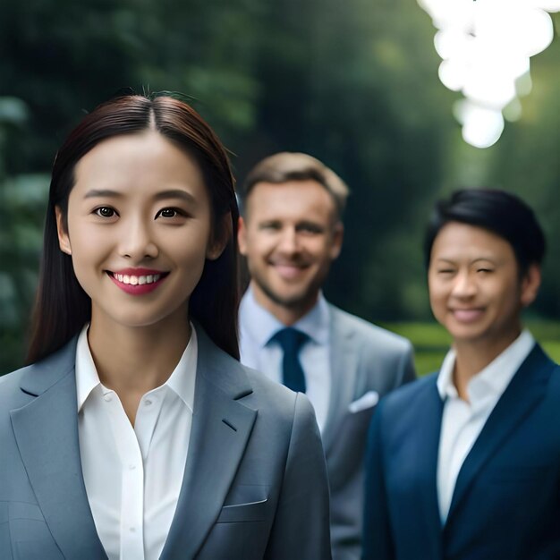 jovem empresária com colegas de trabalho