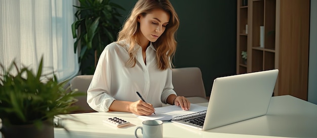 Jovem empresária gerenciando finanças e cuidando de papelada