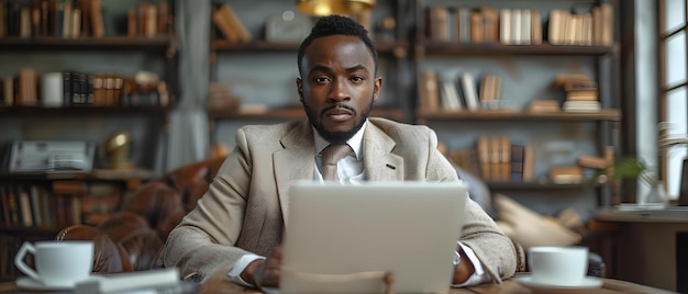 Jovem empresário preto consultoria trabalhando duro no escritório em plano de negócios conceito estratégia de negócios trabalho de escritório Negro empresário consultoria de negócios trabalho duro