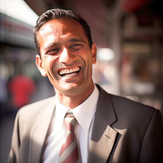 Jovem empresário sorrindo e dando expressão feliz