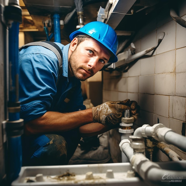 Foto jovem encanador em roupa de trabalho instantânea horizontal