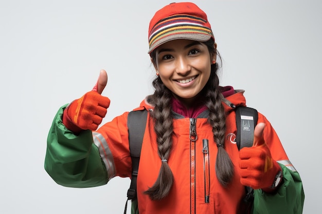 Foto jovem engenheira dá o polegar para cima