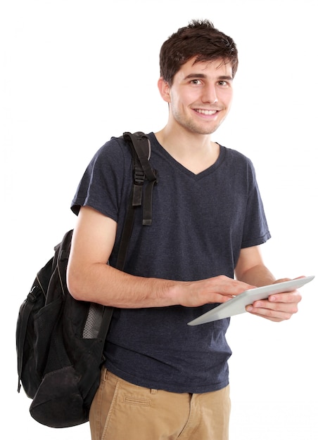 Jovem estudante usando o tablet pc