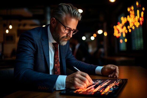 Jovem executivo masculino usando tablet digital em officegenerative ai