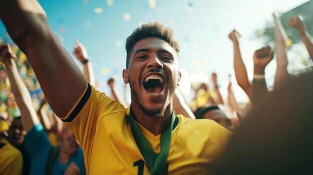 Foto jovem fã do brasil comemorando a vitória da equipe