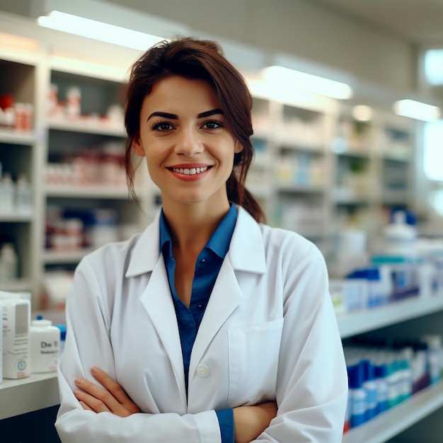 Jovem farmacêutica afro-americana alegre