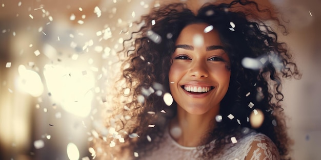 Jovem feliz alegre jovem mulher enjoyong a festa clubbing dançando ideia de celebração de ano novo