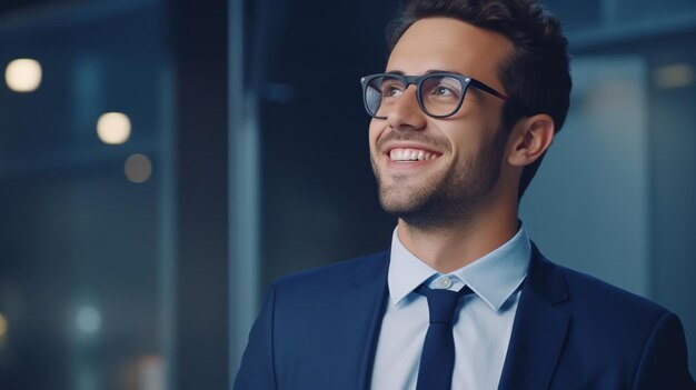 Foto jovem feliz, alegre, profissional, homem de negócios.