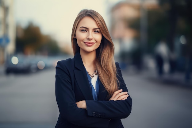 Jovem, feliz, bonita, sorridente, mulher de negócios profissional.