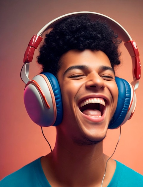 Foto jovem feliz ouvindo música no fone de ouvido