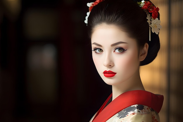 Foto jovem garota bonita japonesa atriz de teatro kabuki