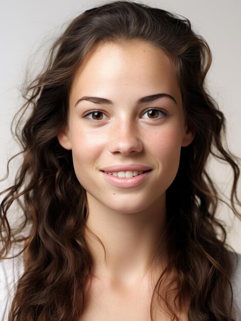 Foto jovem garota causal com rosto de textura de pele detalhada