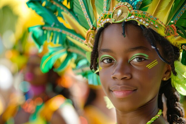 Jovem garota em traje de carnaval vibrante