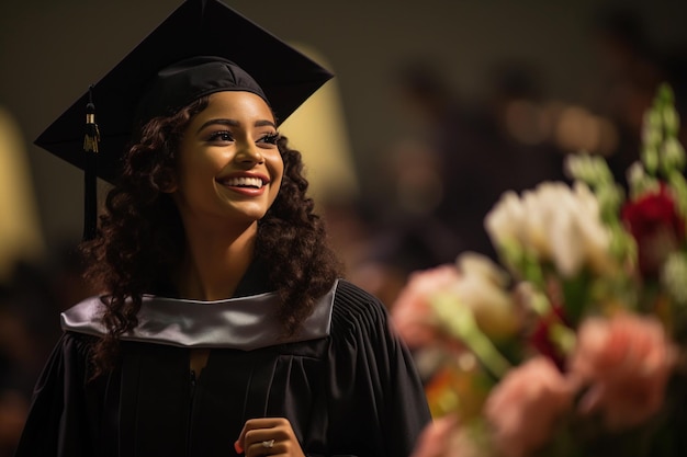 Jovem garota usando um boné de formatura na escola