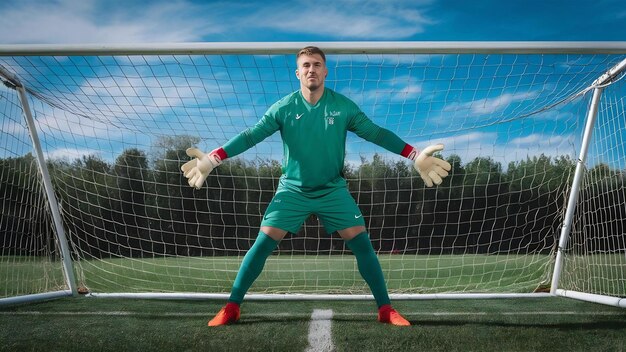 Foto jovem goleiro de futebol isolado da equipa de futebal da academia