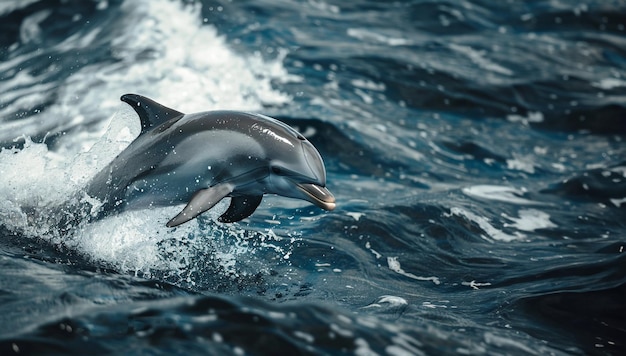 Jovem golfinho pulando do mar no pôr-do-sol Dia Mundial dos Animais Aquáticos
