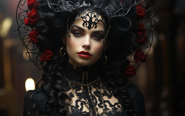 Foto jovem goth vampira mulher linda deusa má rainha da dor bruxa vampira noiva de drácula halloween roupa mascarada misticismo e bruxaria cosplay