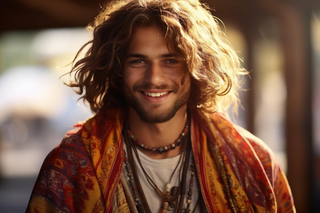 jovem hippie caucasiano homem bonito ao ar livre