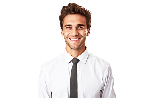 Jovem homem confiante empresário de fundo branco isolado profissional de sucesso em terno e gravata
